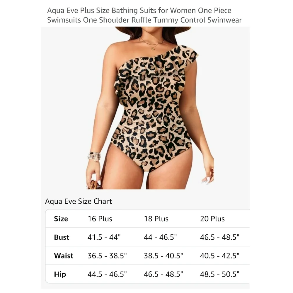 AQUA EVE - 18W Elegant Leopard Print One Shoulder Swim Suit - Picture 7 of 10